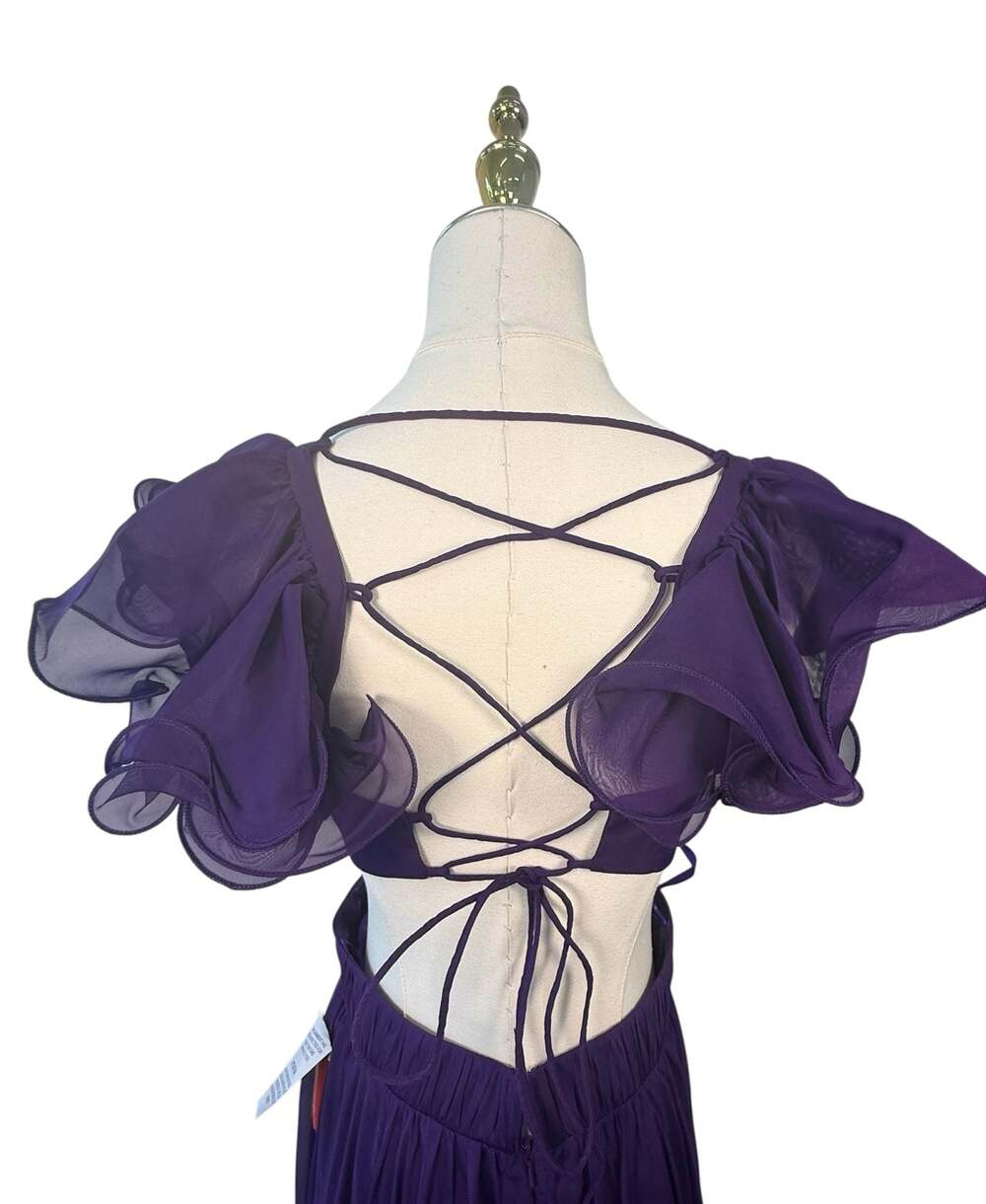 Mac Duggal Size 6 Purple Ruffle Cutout Maxi Dress - Picture 11 of 16
